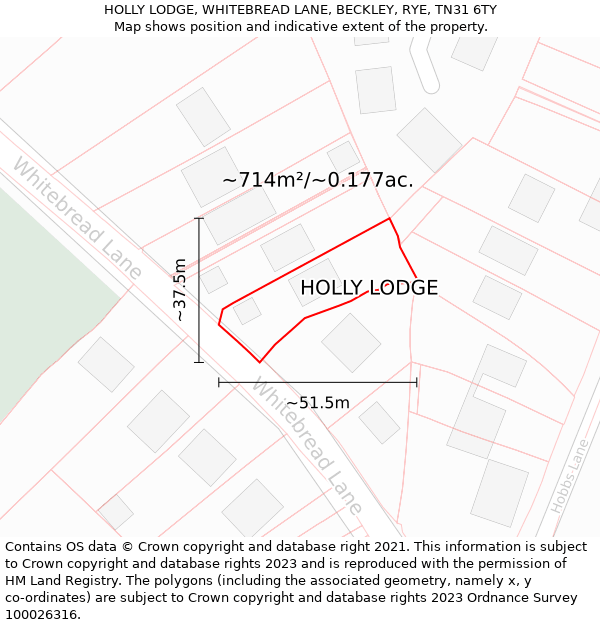 HOLLY LODGE, WHITEBREAD LANE, BECKLEY, RYE, TN31 6TY: Plot and title map