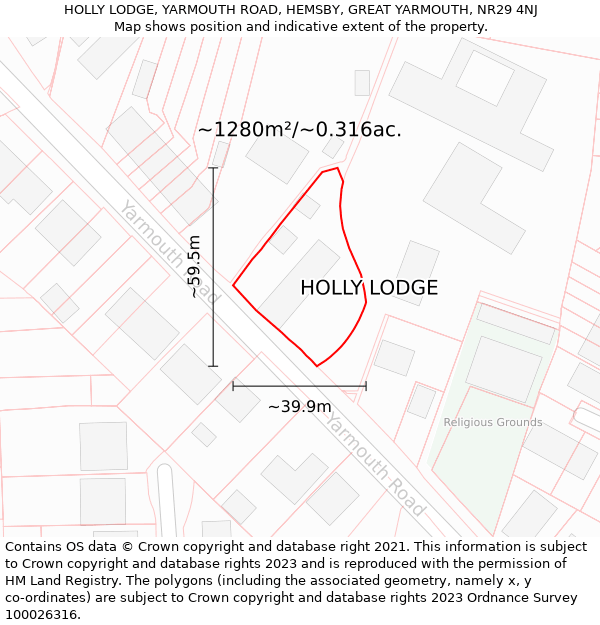 HOLLY LODGE, YARMOUTH ROAD, HEMSBY, GREAT YARMOUTH, NR29 4NJ: Plot and title map