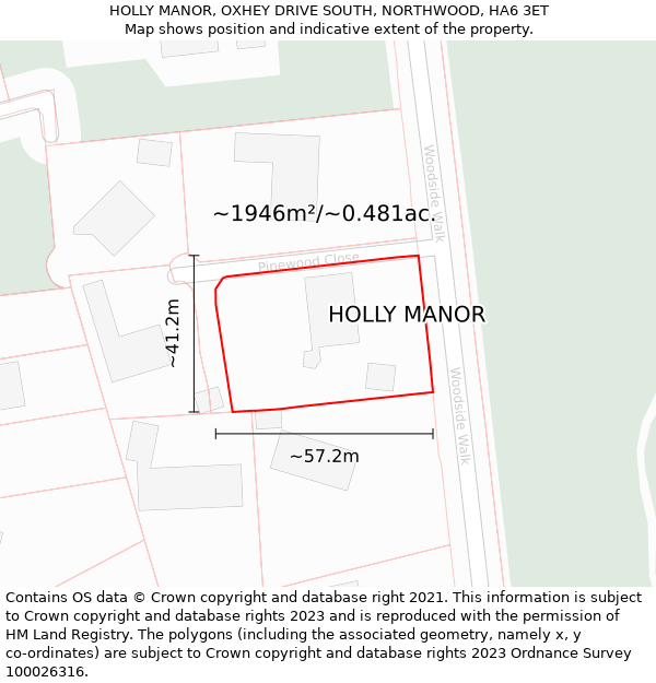 HOLLY MANOR, OXHEY DRIVE SOUTH, NORTHWOOD, HA6 3ET: Plot and title map