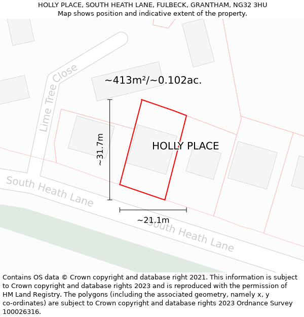 HOLLY PLACE, SOUTH HEATH LANE, FULBECK, GRANTHAM, NG32 3HU: Plot and title map
