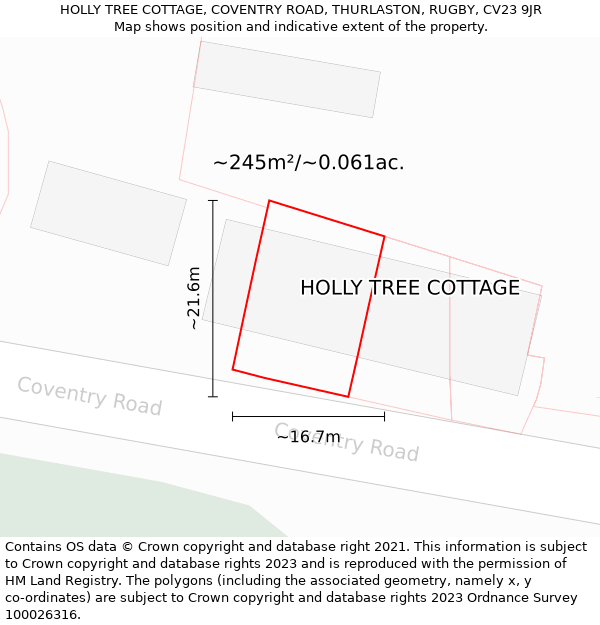 HOLLY TREE COTTAGE, COVENTRY ROAD, THURLASTON, RUGBY, CV23 9JR: Plot and title map