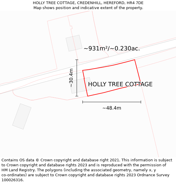 HOLLY TREE COTTAGE, CREDENHILL, HEREFORD, HR4 7DE: Plot and title map