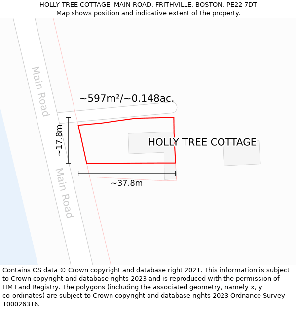 HOLLY TREE COTTAGE, MAIN ROAD, FRITHVILLE, BOSTON, PE22 7DT: Plot and title map