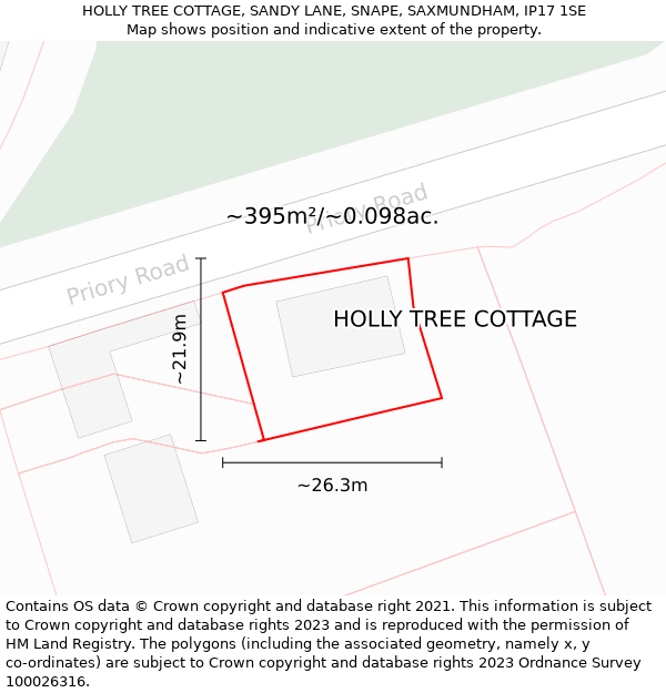 HOLLY TREE COTTAGE, SANDY LANE, SNAPE, SAXMUNDHAM, IP17 1SE: Plot and title map