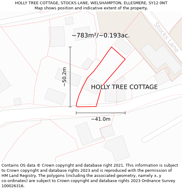 HOLLY TREE COTTAGE, STOCKS LANE, WELSHAMPTON, ELLESMERE, SY12 0NT: Plot and title map