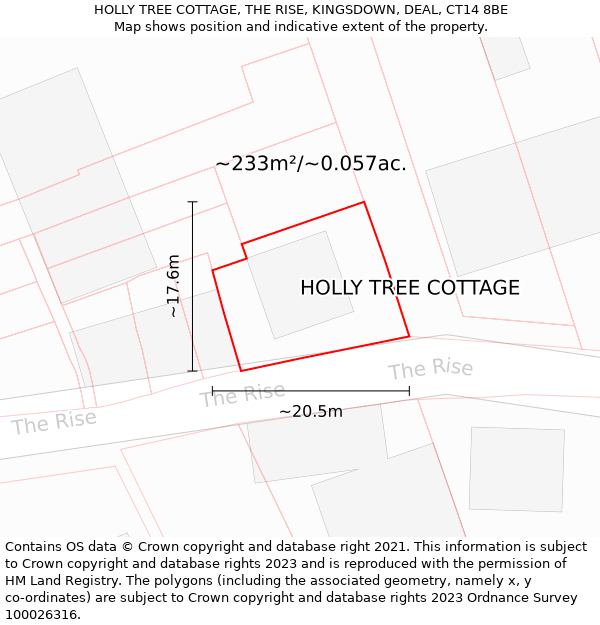 HOLLY TREE COTTAGE, THE RISE, KINGSDOWN, DEAL, CT14 8BE: Plot and title map