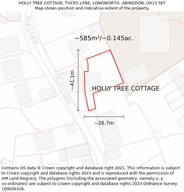 HOLLY TREE COTTAGE, TUCKS LANE, LONGWORTH, ABINGDON, OX13 5ET: Plot and title map