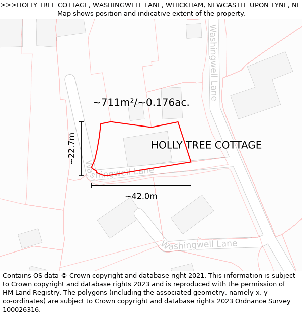 HOLLY TREE COTTAGE, WASHINGWELL LANE, WHICKHAM, NEWCASTLE UPON TYNE, NE16 4HJ: Plot and title map