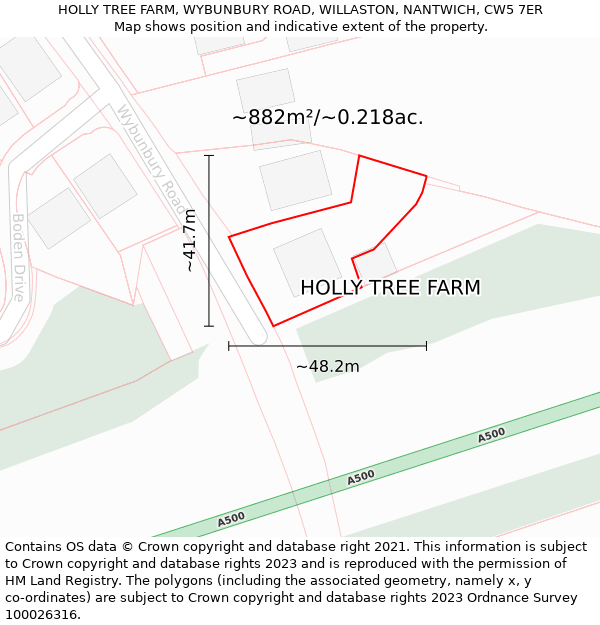 HOLLY TREE FARM, WYBUNBURY ROAD, WILLASTON, NANTWICH, CW5 7ER: Plot and title map