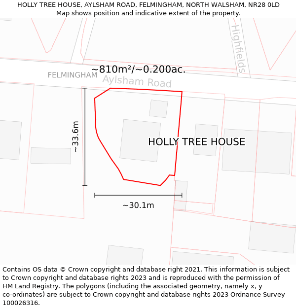 HOLLY TREE HOUSE, AYLSHAM ROAD, FELMINGHAM, NORTH WALSHAM, NR28 0LD: Plot and title map