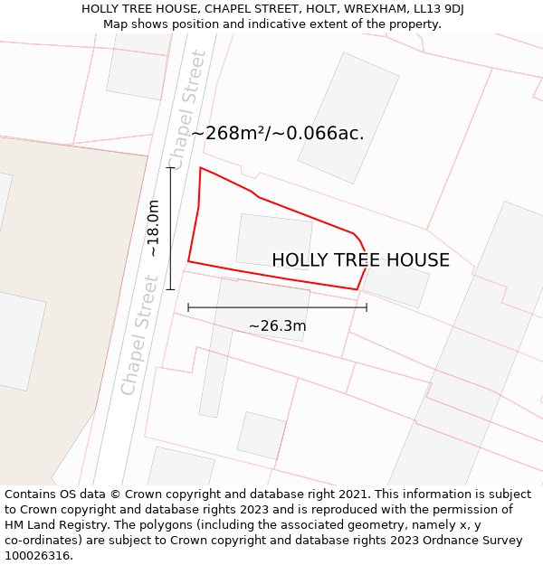 HOLLY TREE HOUSE, CHAPEL STREET, HOLT, WREXHAM, LL13 9DJ: Plot and title map