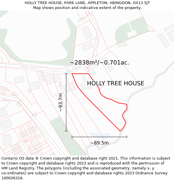 HOLLY TREE HOUSE, PARK LANE, APPLETON, ABINGDON, OX13 5JT: Plot and title map