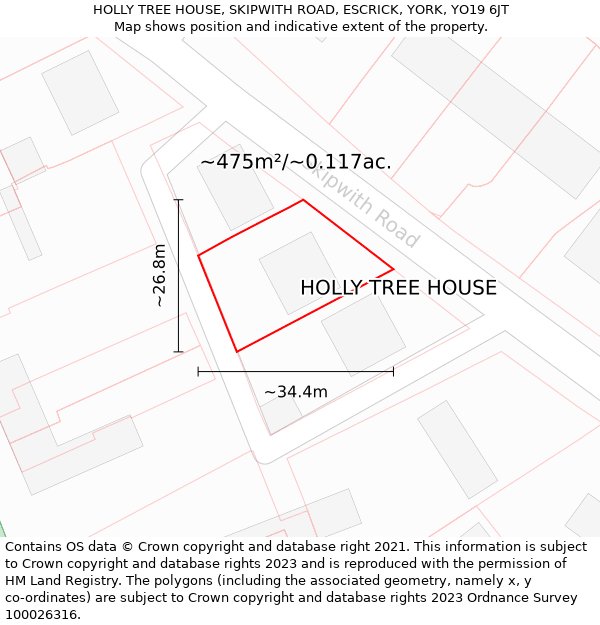 HOLLY TREE HOUSE, SKIPWITH ROAD, ESCRICK, YORK, YO19 6JT: Plot and title map