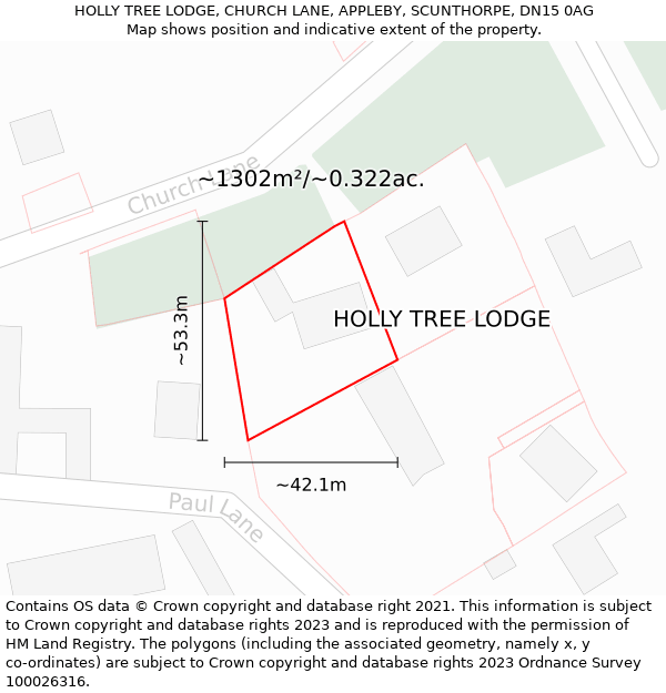 HOLLY TREE LODGE, CHURCH LANE, APPLEBY, SCUNTHORPE, DN15 0AG: Plot and title map