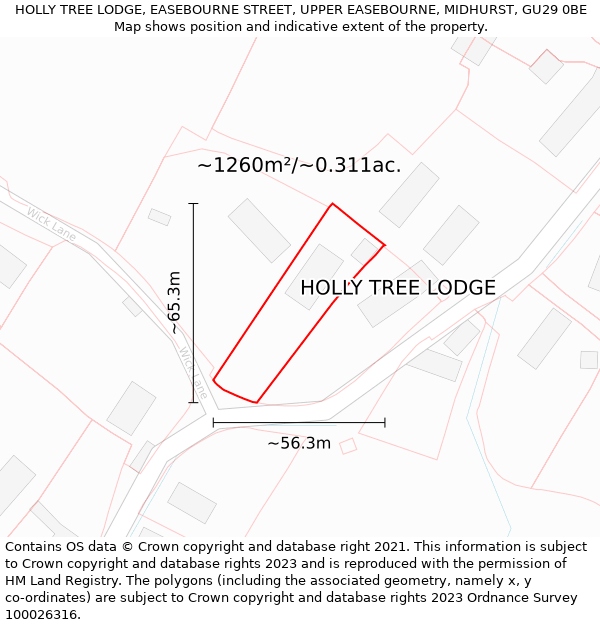 HOLLY TREE LODGE, EASEBOURNE STREET, UPPER EASEBOURNE, MIDHURST, GU29 0BE: Plot and title map