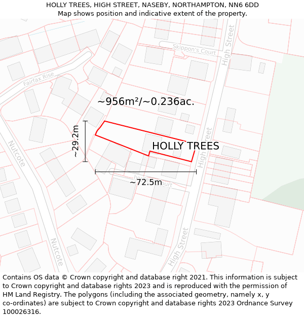 HOLLY TREES, HIGH STREET, NASEBY, NORTHAMPTON, NN6 6DD: Plot and title map