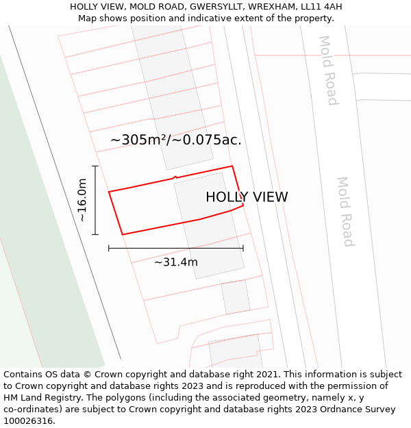 HOLLY VIEW, MOLD ROAD, GWERSYLLT, WREXHAM, LL11 4AH: Plot and title map