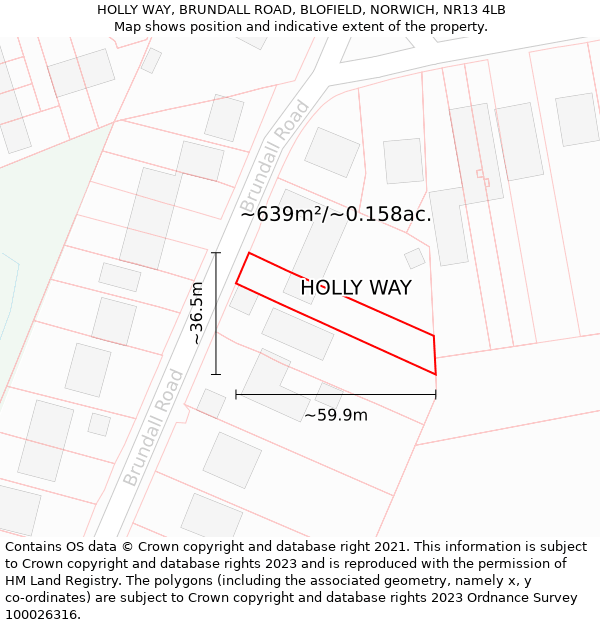 HOLLY WAY, BRUNDALL ROAD, BLOFIELD, NORWICH, NR13 4LB: Plot and title map