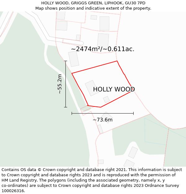 HOLLY WOOD, GRIGGS GREEN, LIPHOOK, GU30 7PD: Plot and title map