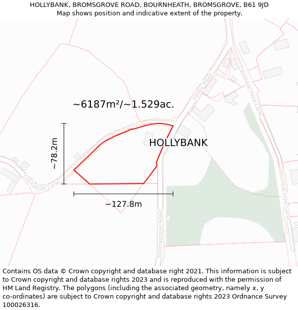 HOLLYBANK, BROMSGROVE ROAD, BOURNHEATH, BROMSGROVE, B61 9JD: Plot and title map