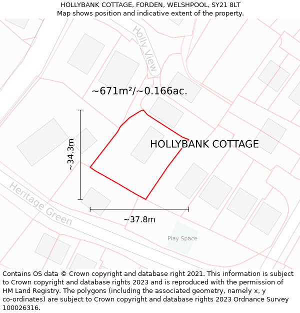 HOLLYBANK COTTAGE, FORDEN, WELSHPOOL, SY21 8LT: Plot and title map