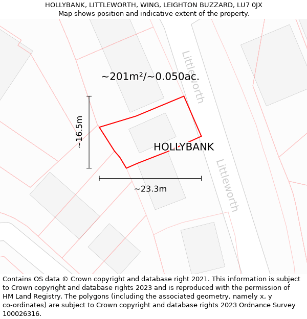 HOLLYBANK, LITTLEWORTH, WING, LEIGHTON BUZZARD, LU7 0JX: Plot and title map