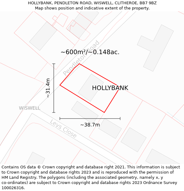 HOLLYBANK, PENDLETON ROAD, WISWELL, CLITHEROE, BB7 9BZ: Plot and title map