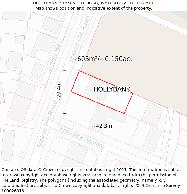 HOLLYBANK, STAKES HILL ROAD, WATERLOOVILLE, PO7 5UE: Plot and title map