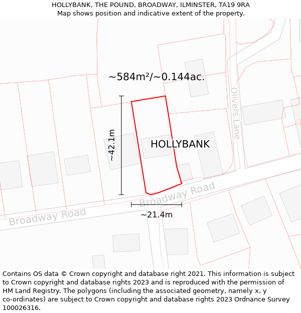 HOLLYBANK, THE POUND, BROADWAY, ILMINSTER, TA19 9RA: Plot and title map