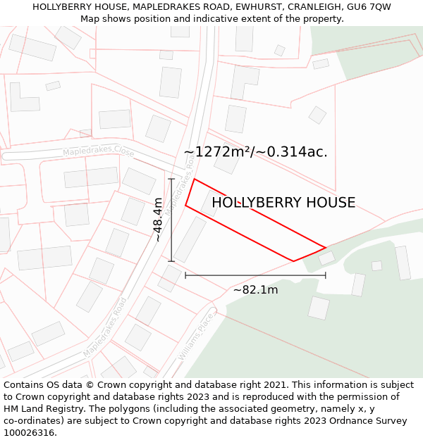 HOLLYBERRY HOUSE, MAPLEDRAKES ROAD, EWHURST, CRANLEIGH, GU6 7QW: Plot and title map