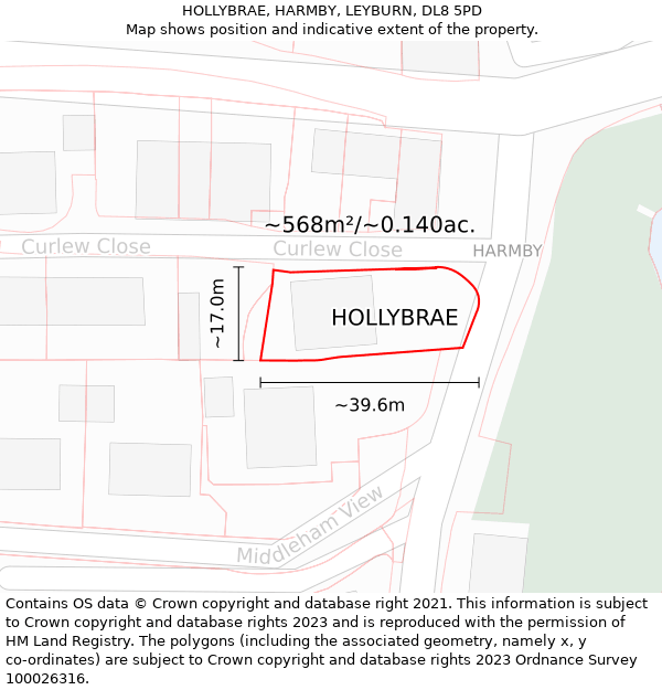 HOLLYBRAE, HARMBY, LEYBURN, DL8 5PD: Plot and title map