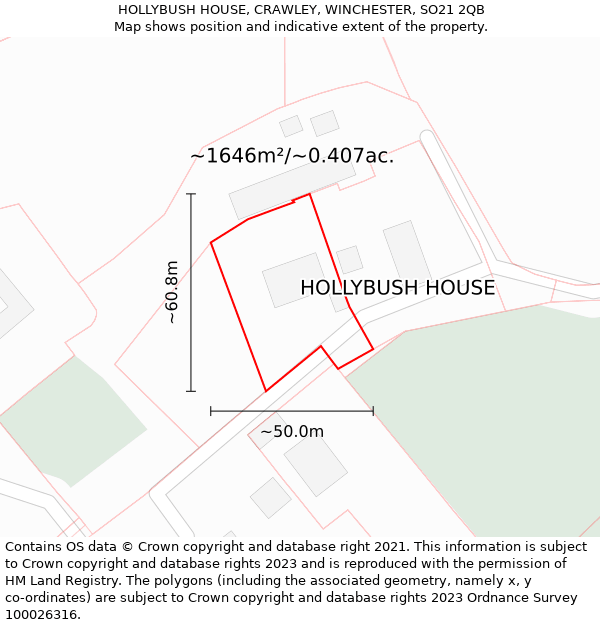 HOLLYBUSH HOUSE, CRAWLEY, WINCHESTER, SO21 2QB: Plot and title map
