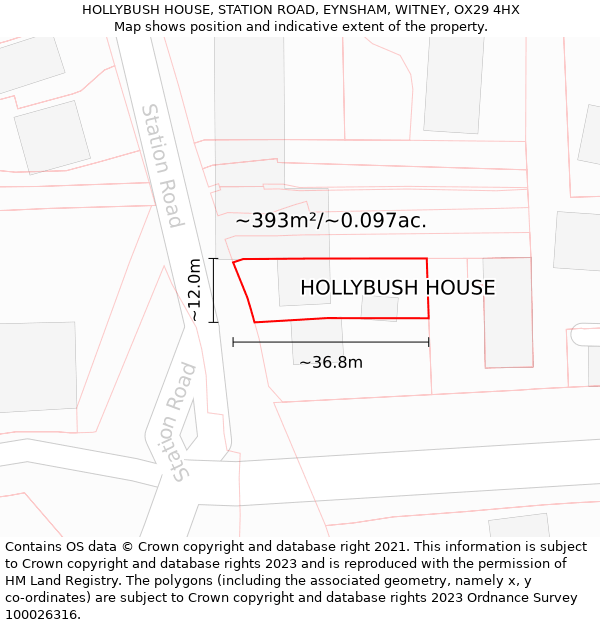 HOLLYBUSH HOUSE, STATION ROAD, EYNSHAM, WITNEY, OX29 4HX: Plot and title map