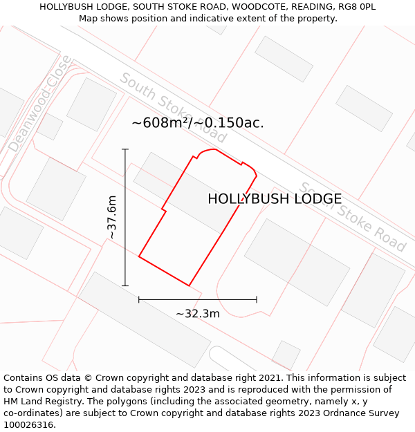 HOLLYBUSH LODGE, SOUTH STOKE ROAD, WOODCOTE, READING, RG8 0PL: Plot and title map