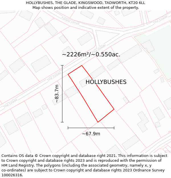 HOLLYBUSHES, THE GLADE, KINGSWOOD, TADWORTH, KT20 6LL: Plot and title map