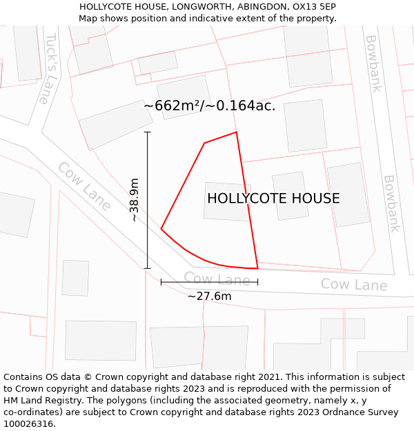 HOLLYCOTE HOUSE, LONGWORTH, ABINGDON, OX13 5EP: Plot and title map