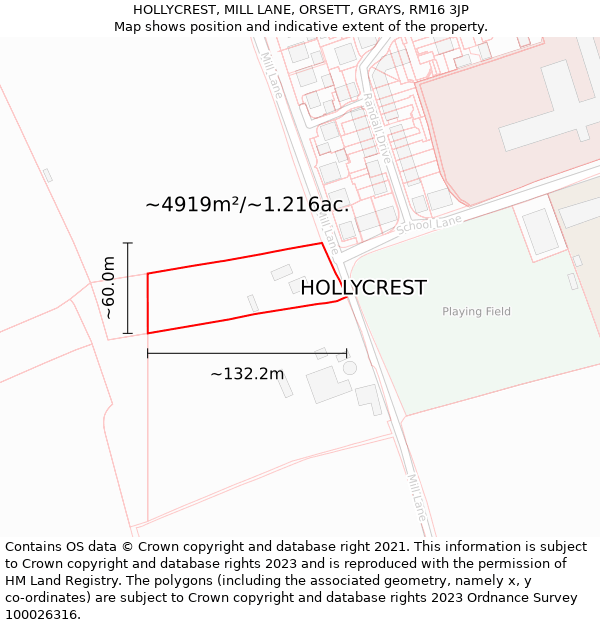 HOLLYCREST, MILL LANE, ORSETT, GRAYS, RM16 3JP: Plot and title map