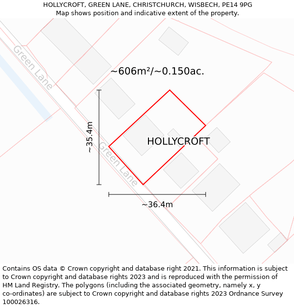 HOLLYCROFT, GREEN LANE, CHRISTCHURCH, WISBECH, PE14 9PG: Plot and title map