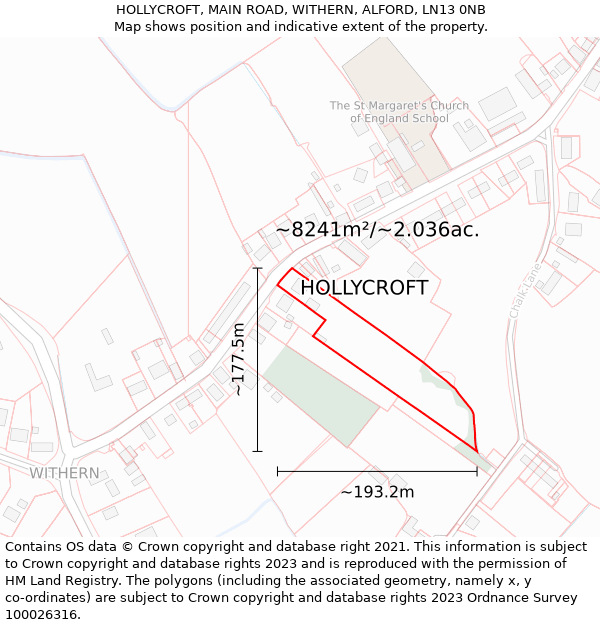 HOLLYCROFT, MAIN ROAD, WITHERN, ALFORD, LN13 0NB: Plot and title map