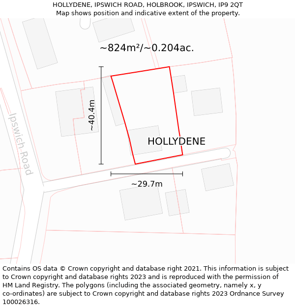 HOLLYDENE, IPSWICH ROAD, HOLBROOK, IPSWICH, IP9 2QT: Plot and title map
