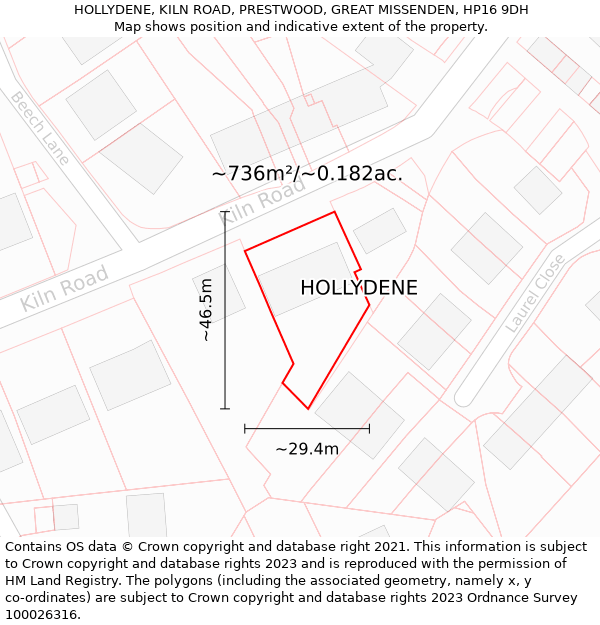 HOLLYDENE, KILN ROAD, PRESTWOOD, GREAT MISSENDEN, HP16 9DH: Plot and title map