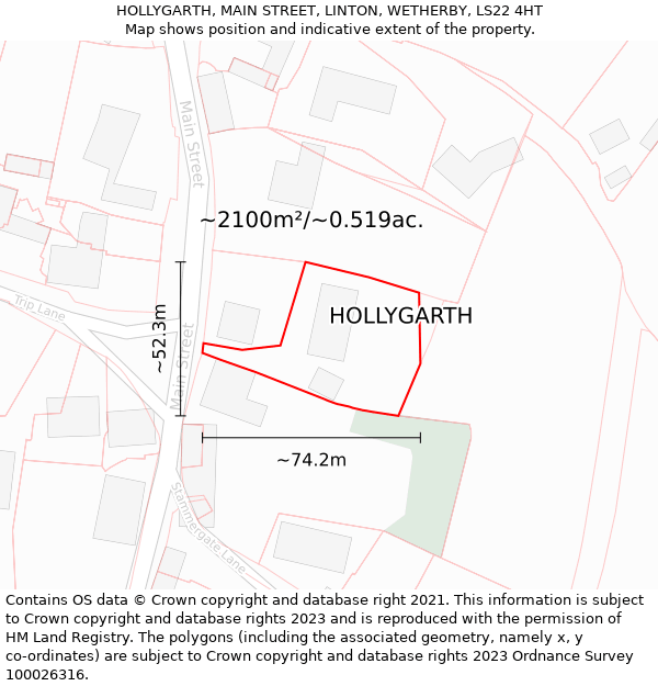 HOLLYGARTH, MAIN STREET, LINTON, WETHERBY, LS22 4HT: Plot and title map