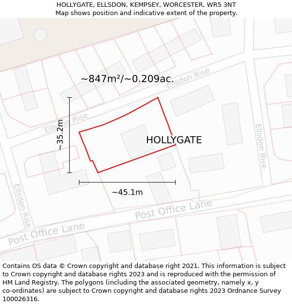 HOLLYGATE, ELLSDON, KEMPSEY, WORCESTER, WR5 3NT: Plot and title map
