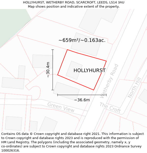 HOLLYHURST, WETHERBY ROAD, SCARCROFT, LEEDS, LS14 3AU: Plot and title map