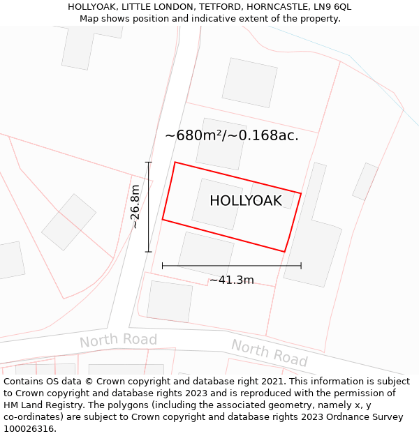 HOLLYOAK, LITTLE LONDON, TETFORD, HORNCASTLE, LN9 6QL: Plot and title map