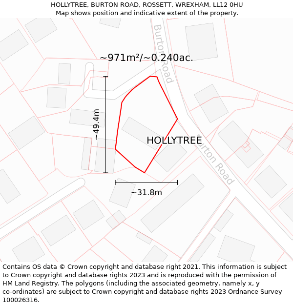 HOLLYTREE, BURTON ROAD, ROSSETT, WREXHAM, LL12 0HU: Plot and title map