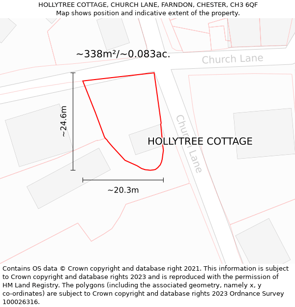 HOLLYTREE COTTAGE, CHURCH LANE, FARNDON, CHESTER, CH3 6QF: Plot and title map