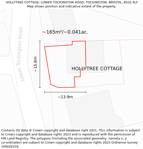 HOLLYTREE COTTAGE, LOWER TOCKINGTON ROAD, TOCKINGTON, BRISTOL, BS32 4LF: Plot and title map