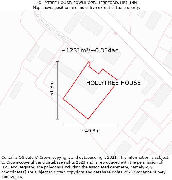 HOLLYTREE HOUSE, FOWNHOPE, HEREFORD, HR1 4NN: Plot and title map