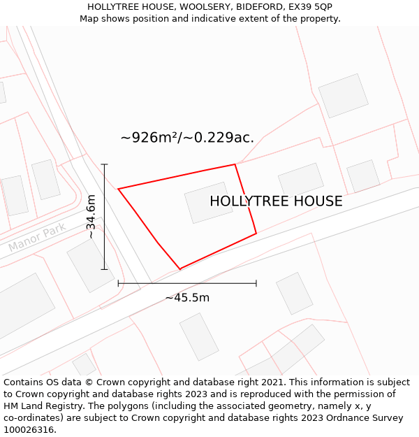 HOLLYTREE HOUSE, WOOLSERY, BIDEFORD, EX39 5QP: Plot and title map